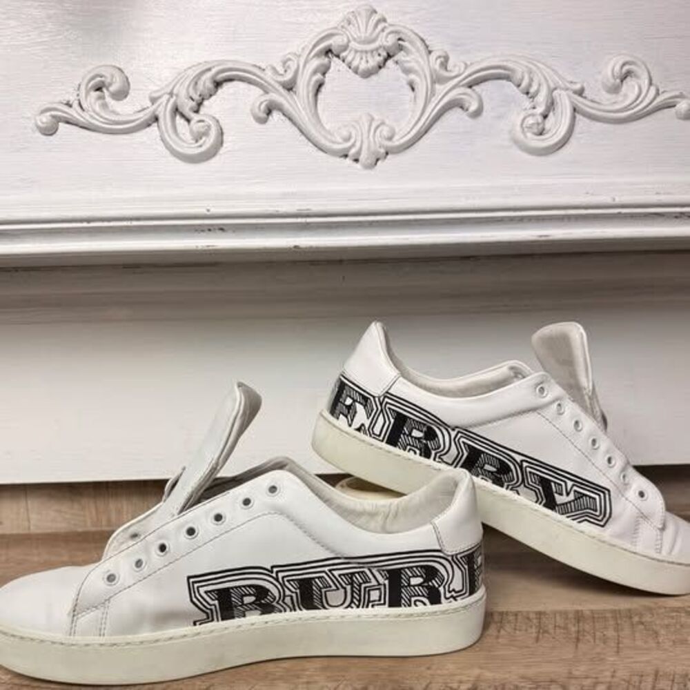 Burberry Albert Doodle Logo Leather Sneakers - Picture 7 of 9